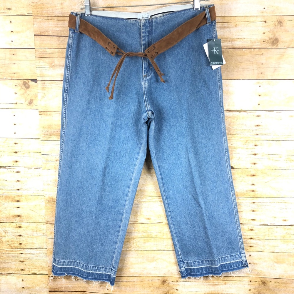 Calvin Klein Jeans Cropped Denim Pants w/ Suede Belt Women’s Sz 14 NWT